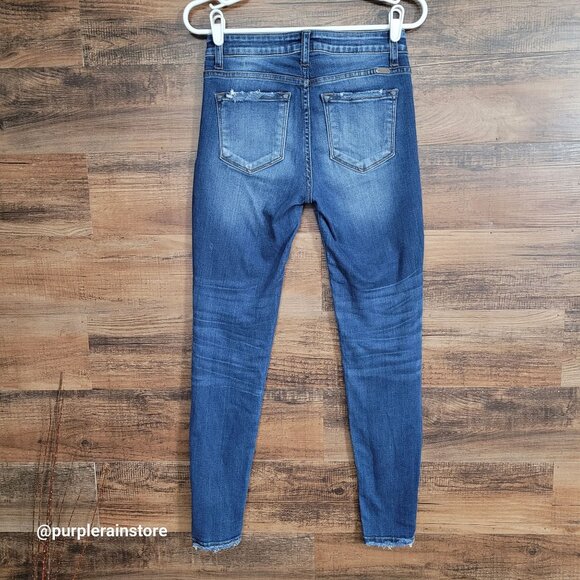 Kancan Jeans Size 26 Skinny Mid Rise Raw Hem Medium Light Wash Stretch Denim - Picture 2 of 12